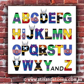 Avengers Alphabet canvas for kids wall art - Square white background